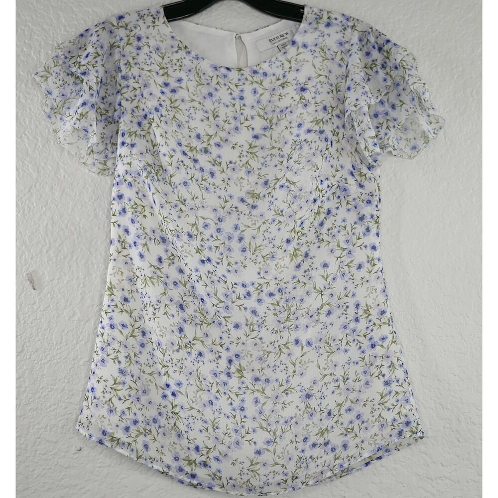EVER NEW Melbourne Tasmin Blouse Frill Short Sleeve Size 0 NWOT Floral